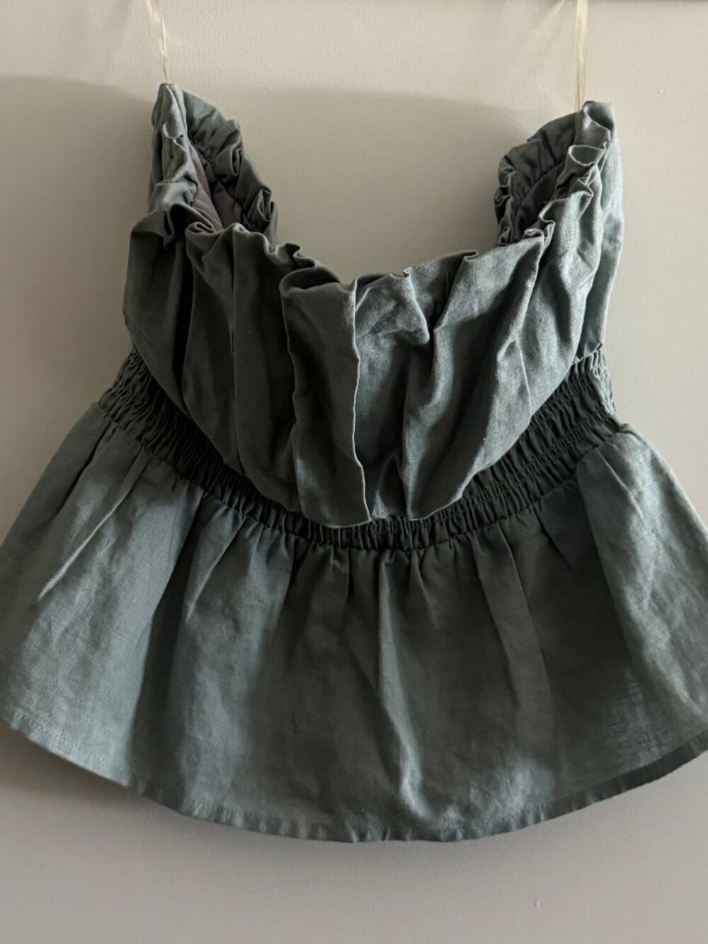 Entro Strapless Cinch Waist Pleat Teal Top
